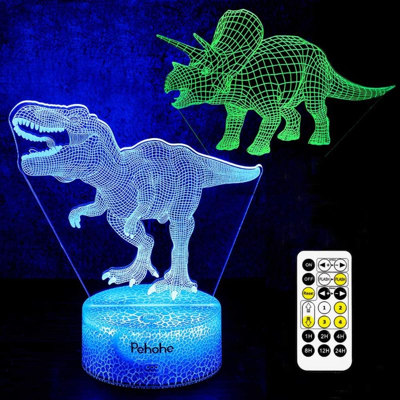 Photo 1 of Dinosaur Toys, T Rex 3D Night Light(2 Patterns) 7 Colors Changing Night Lights for Kids with Timer & Remote Control & Smart Touch, Birthday Gifts for Boys Kids Age 2 3 4 5 6+ Year Old Boy Gifts