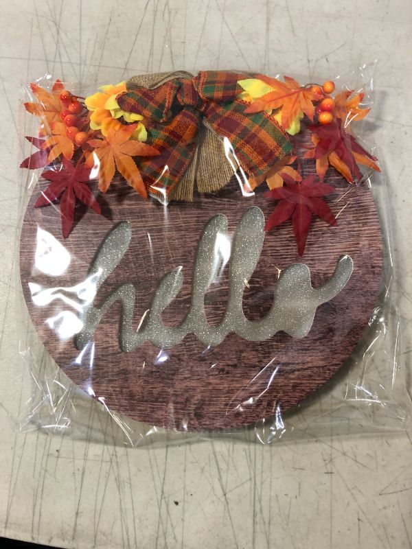 Photo 2 of [ Timer ] Prelit Thanksgiving Wreath Hello Sign for Front Doorations, Fall Decorations for Home Battery Operated Maple Leaves Sunflower Wood Hanging Sign for Fall Autumn Decor Porch Home Outdoor Decor