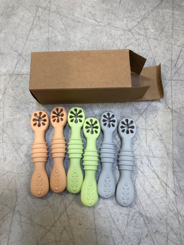 Photo 1 of 6pcs Silicone Baby Spoons, First Stage Toddler Utensils Baby Led Weaning Spoons Baby Chew Spoon Training Spoon Toddler Self Feeding Utensils For Baby Over 6 Months