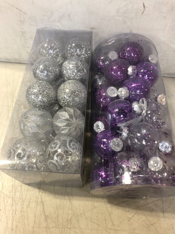Photo 1 of 2 COUNT OF CHRISTMAS TREE ORNAMENTS / DECOR , SILVER & PURPLE 