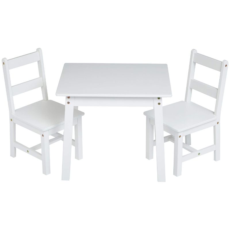 Photo 1 of Amazon Basics Kids Solid Wood Table and 2 Chair Set, White --- Box Packaging Damaged, Item is New
