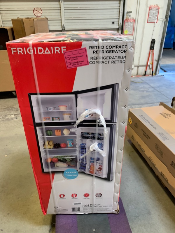 Photo 2 of Frigidaire EFR451 2 Door Refrigerator/Freezer, 4.6 cu ft, Platinum Series, Stainless Steel, Double 4.6 cu ft Double Door Double Door Fridge --- Box Packaging Damaged, Item is Factory Sealed
