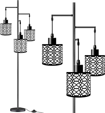 Photo 1 of AIGOTEK Dimmable Industrial Floor Lamp with 3-Lights Black Farmhouse Floor Lamps for Living Room, Modern Tall Standing Lamp with Birdcage Shades & Base for Bedroom, Office
