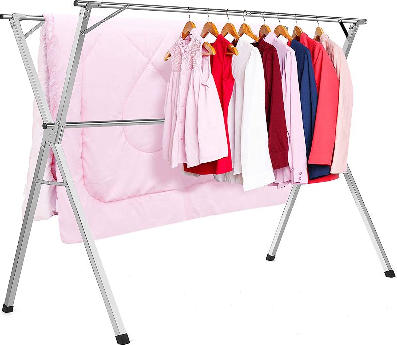 Photo 1 of HYNAWIN Clothes Drying Racks, Upgraded Stainless Steel Laundry Drying Rack, Heavy Duty Collapsible Garment Rack, Clothes Storage Rack for Indoor Outdoor, 1.5M/59 in
