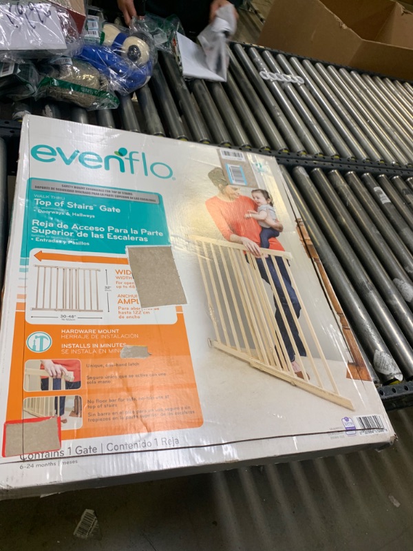 Photo 2 of Evenflo, Top of Stairs, Extra Tall Gate, Tan Wood --- Box Packaging Damaged, Item is New
