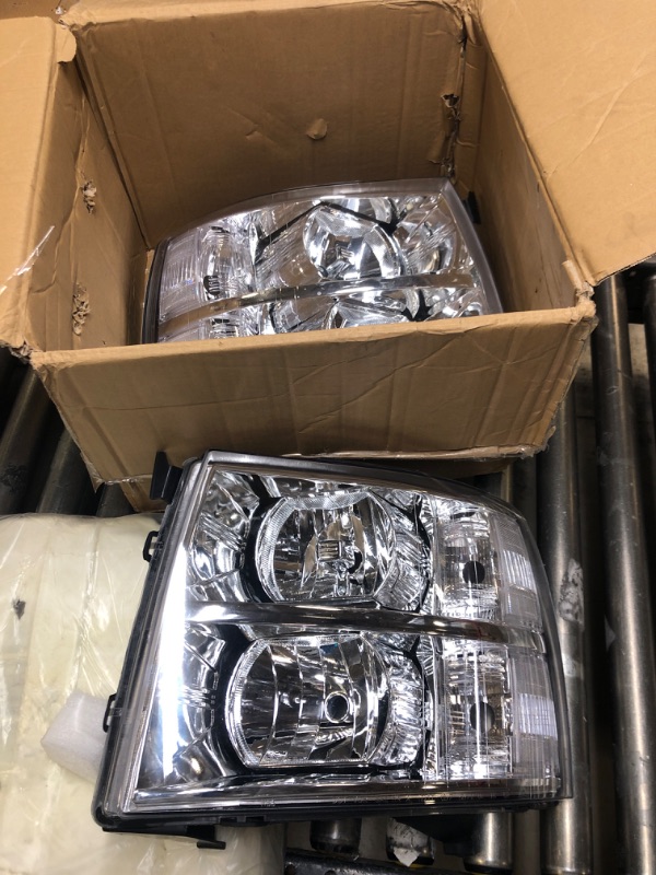 Photo 2 of KAX Headlights Assembly Chrome Housing Clear Lens Compatible With 2007-2014 Chevy Silverado 1500/2500 HD/3500 HD (Driver and Passenger Side) UNABLE TO TEST 