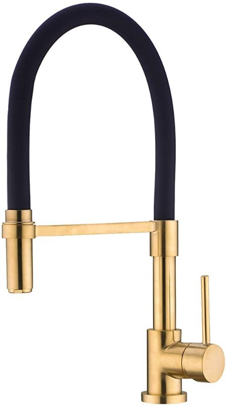 Photo 1 of WENKEN Brushed Gold Kitchen Sink Faucet with Pull Down Spray, Solid Brass Kitchen Faucet Gold and Black
