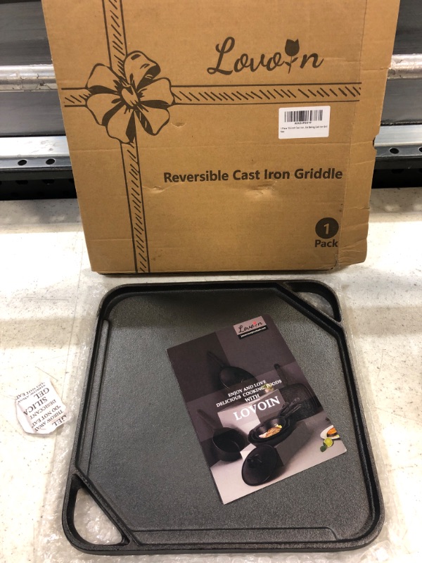 Photo 2 of 1-Piece 10.6 inch Cast Iron Griddle Plate | Reversible Square Cast Iron Grill Pan for Single burner| Double Sided Used on Open Fire & in Oven | Pre-Seasoned |Versatile Baking Cast Iron Grill 10.6 * 10.6 inch