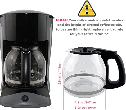 Photo 2 of 12-Cup Replacement Coffee Carafe Compatible with Mr. Coffee Coffee maker Pot, Replace Part# PLD12 PLD12-RB Series, Black Handle