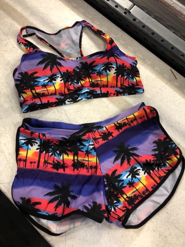 Photo 2 of  New Sport Bikini Set Women Retro Boxers Swimsuit Convervative Swimwear Padded Beach Vintage Bathing Suit Print Swim Wear- Size Large