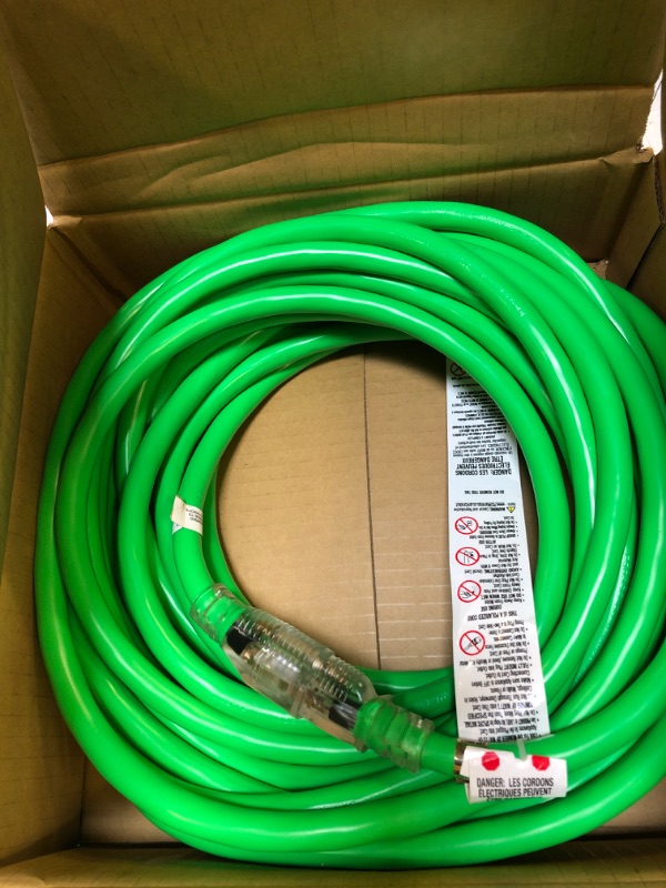 Photo 2 of Thonapa 50 Foot Heavy Duty Outdoor Extension Cord - 10/3 SJTW Neon Green 10 Gauge Cable with 3 Prong Grounded Plug - Great for Garden and Major Appliances 50 Foot Neon Green