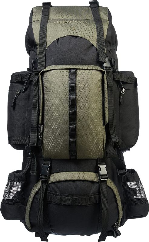 Photo 1 of Amazon Basics Internal Frame Hiking Backpack with Rainfly 65L