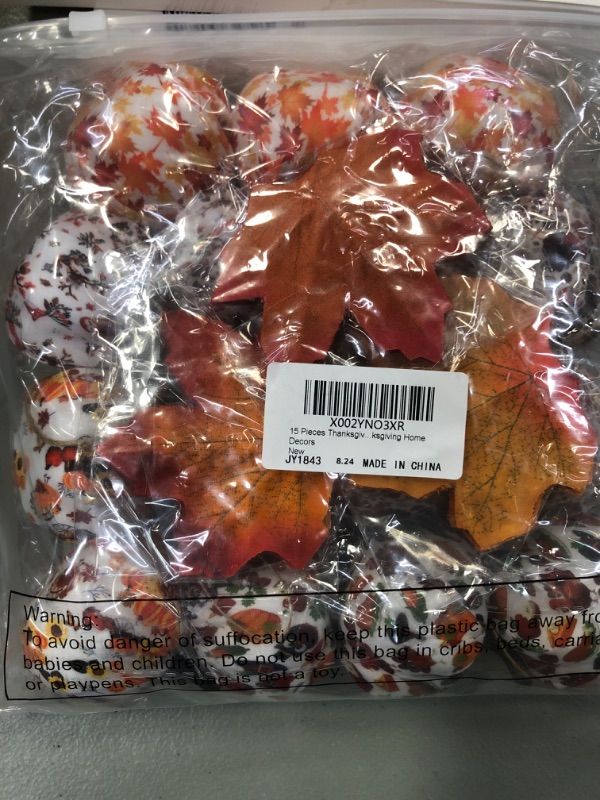 Photo 2 of 15 Pieces Thanksgiving Ornament Pumpkin for Tree Fall Hanging Artificial Pumpkin Fall Fabric Pumpkin and 150 Pieces Lifelike Maple Leaves Fall Leaves for Thanksgiving Home Decors