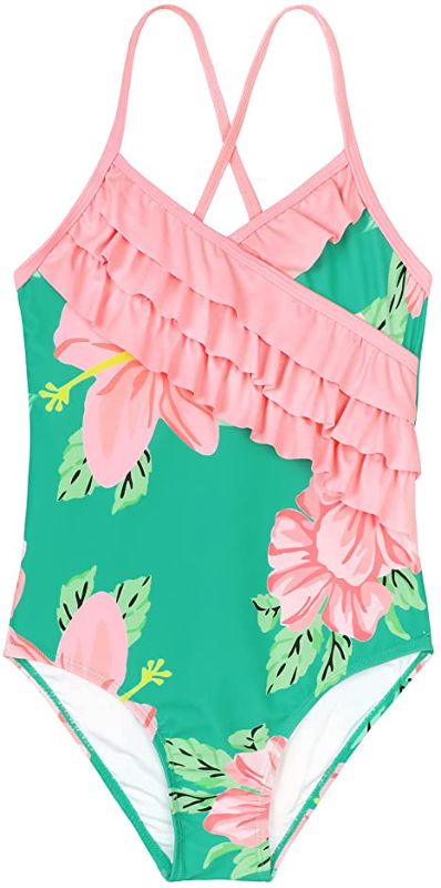 Photo 1 of  Girl's One Piece Swimsuit Ruffle Bathing Suits for Little Girls UPF 50+ Baby Girls One-Piece Swimwear - size S