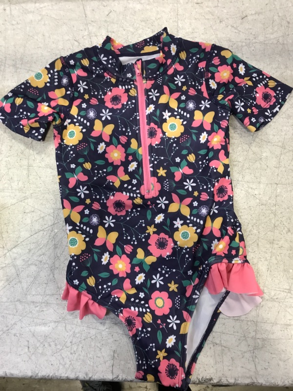 Photo 1 of  One Piece Bathing Swim Suit Short Sleeve Floral- Size 2T