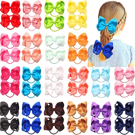 Photo 1 of 40Pcs 4.5 Inches Boutique Pops Hair Bows Elastic Hair Ties Grosgrain Ribbon Big Cheer Bow Ponytail Holder Rubber Hair Bands for Girls Toddlers Kids Teens In Pairs