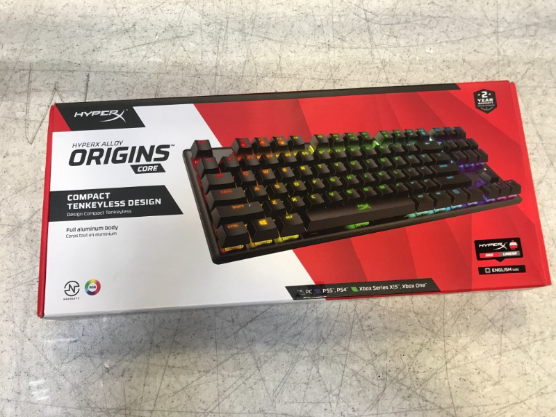 Photo 3 of HyperX Alloy Origins Core - Tenkeyless Mechanical Gaming Keyboard, Software Controlled Light & Macro Customization, Compact Form Factor, RGB LED Backlit, Linear HyperX Red Switch Black TKL HyperX Red Keyboard