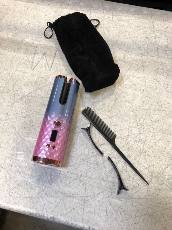 Photo 1 of Automatic Curling Iron, Cordless Hair Curler with 6 Temps & 11 Timers, Portable Rechargeable Ceramic Barrel Wave Wand Curling Iron, Rotating Hair Styling Tool Auto Shut Off