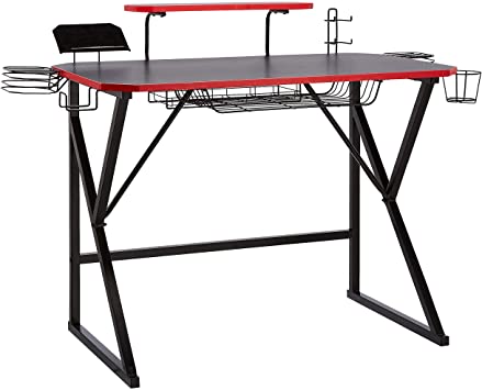 Photo 1 of Amazon Basics Gaming Computer Desk with Storage for Controller, Headphone & Speaker - Red
