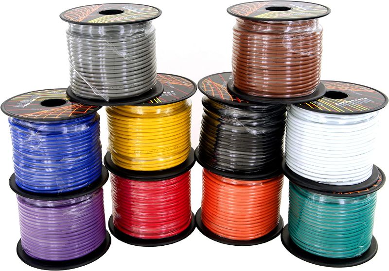 Photo 1 of 18 Gauge Copper Clad Aluminum Low Voltage Primary Wire in 10 Color Pack, 100 feet Roll (1000 feet Total) for 12V Automotive Harness Car Video Stereo Wiring. Also in 4 Color Set
