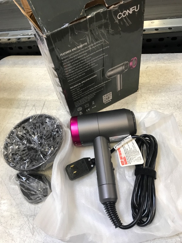 Photo 2 of Ionic Hair Dryer, CONFU 1800W Portable Lightweight Blow Dryer, Fast Drying Negative Ion Hairdryer Blowdryer, 3 Heat Settings & Infinity Speed, with Diffuser and Concentrator Nozzle for Home & Travel