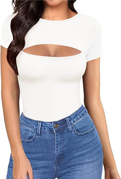 Photo 1 of ALGALAROUND Womens Cutout Front Tops Long Sleeve Short Sleeve Bodycon T-Shirts
LARGE 