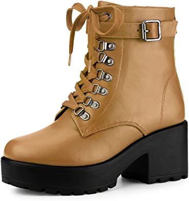 Photo 1 of Allegra K Women's Zip Chunky Heel Platform Ankle Combat Boots
