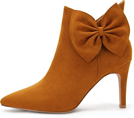 Photo 1 of 9.5, Womens Pointed Toe Ankle Boots Stiletto High Kitten Heels Side Zipper Faux Suede Bow Booties Fall Winter Dress Shoes
