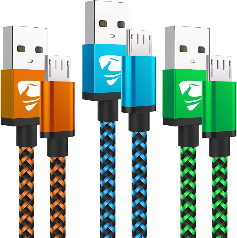 Photo 1 of Aioneus Micro USB Cable Fast Android Charging Cord 6FT 3Pack Charging Cable Braided Charger Cord for Samsung Galaxy S7 Edge S6 S5 S2 J7 J7V J5 J3 J3V J2, LG K40 K20, Moto E4 E5 E6, Tablet, PS4, Xbox
