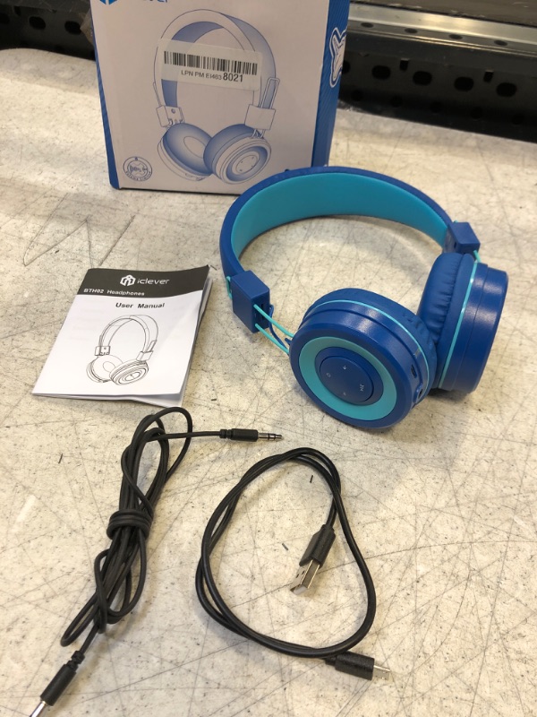 Photo 2 of Kids Bluetooth Headphones, iClever BTH02 Kids Headphones with MIC, 22H Playtime, Bluetooth 5.0 & Stereo Sound, Foldable, Adjustable Headband, Childrens Headphones for iPad Tablet School (Blue) Blue small