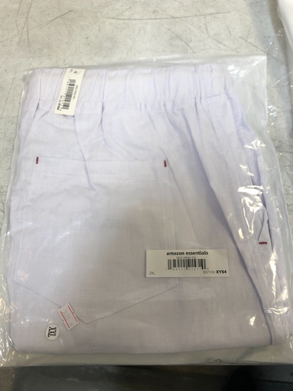 Photo 2 of Amazon Essentials Men's Linen Casual Classic Fit Short SIZE XX-Large White