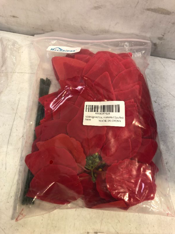Photo 2 of  Artificial Christmas Flowers Red Velvet Poinsettia Floral Picks  (12pcs Red)
