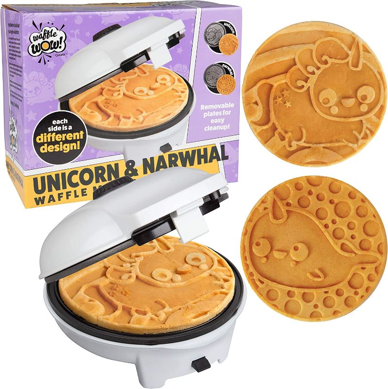 Photo 1 of  Electric Waffle Maker w Removable Unicorn Plate for Easy Cleanup- Makes 8" Waffles or Pancakes that Bring Kids Breakfast Smiles- Non-Stick Waffler Griddle, Adjustable Temp Control, Girls Gift
