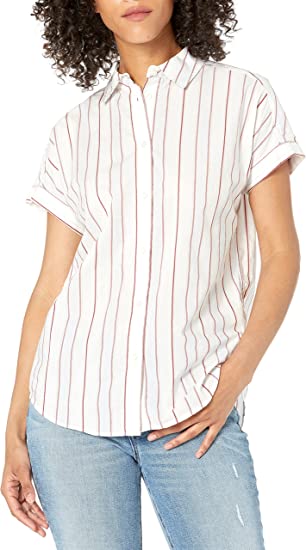 Photo 1 of Amazon Brand - Goodthreads Women's Oversized Lightweight Cotton Short-Sleeve Shirt   XL
