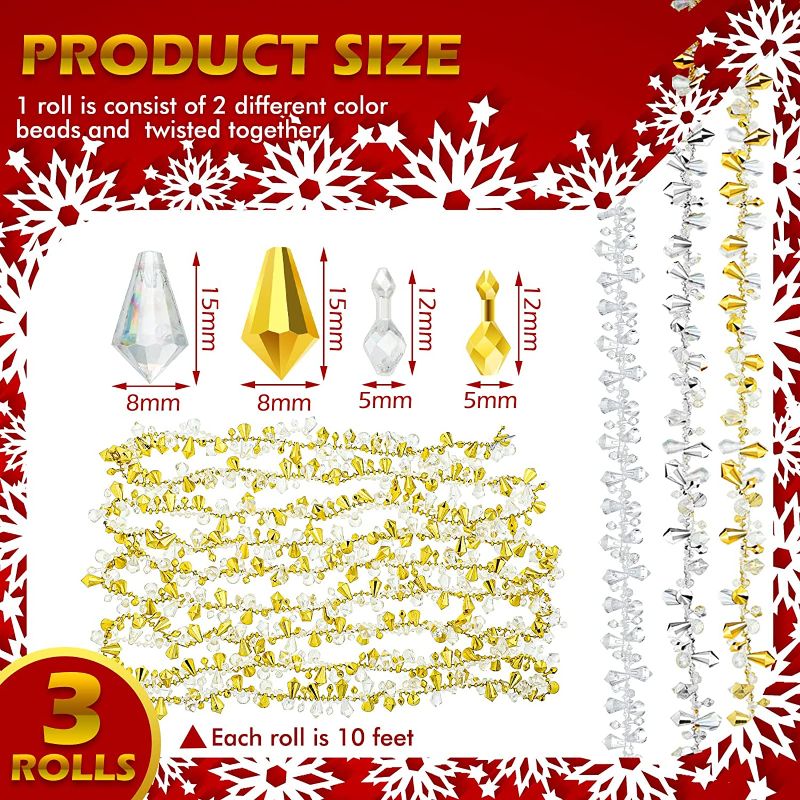 Photo 1 of 3 Rolls 10 Feet Clear Christmas Tree Garlands Crystal Acrylic Bead Garlands 