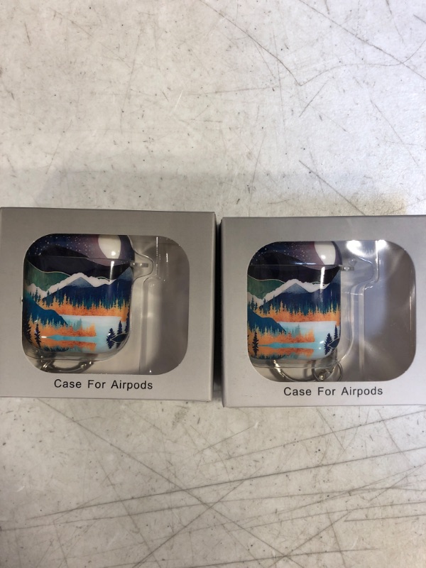 Photo 2 of 2PACK:: Youtec AirPods Case Cover, Cute Airpods Shockproof Cover with Keychain for Girl Women Soft TPU Case Compatible with Apple AirPods 2&1(Snow Mountain)