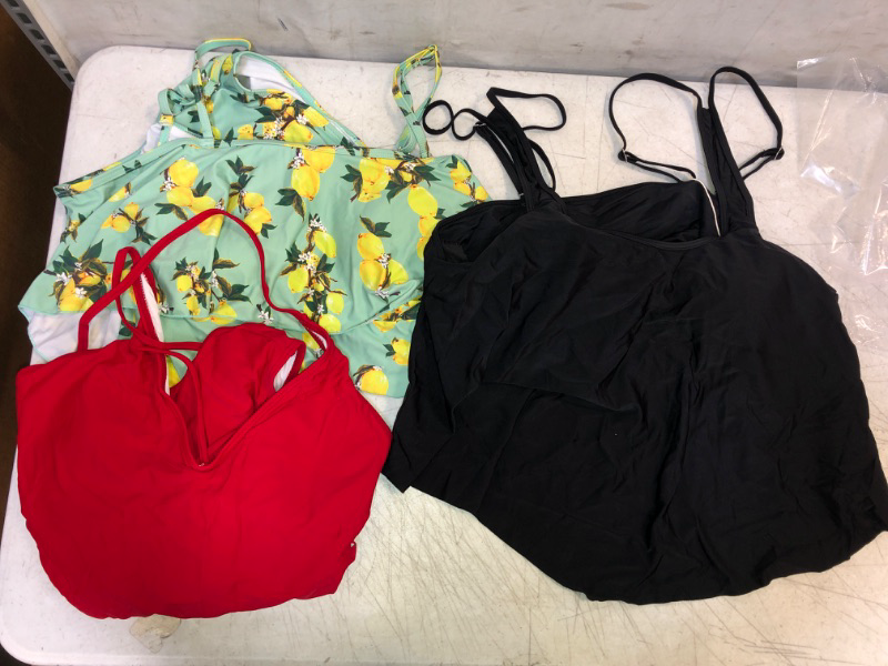 Photo 1 of 3PC WOMENS SWIMWEAR: TEAL SIZE S; RED SIZE XL; BLACK TOP XXL