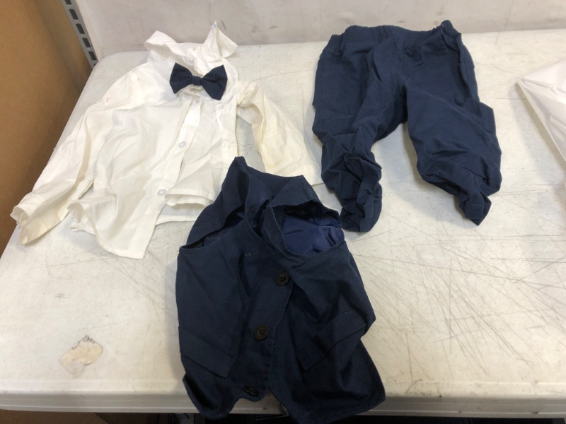 Photo 2 of A&J DESIGN Baby Toddler Boys Gentleman Suit Set, 3pcs Outfits Shirts & Vest & Pants 18-24 Months Royal Blue Tuxedo 