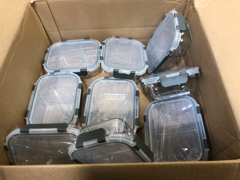 Photo 2 of [10-Pack,22 Oz]Glass Meal Prep Containers 2 Compartments, Airtight Glass Lunch Bento Boxes with Lids, Glass Food Storage Containers, BPA-Free, Microwave, Oven, Freezer and Dishwasher Gray (MISSING 1, 9 TOTAL)