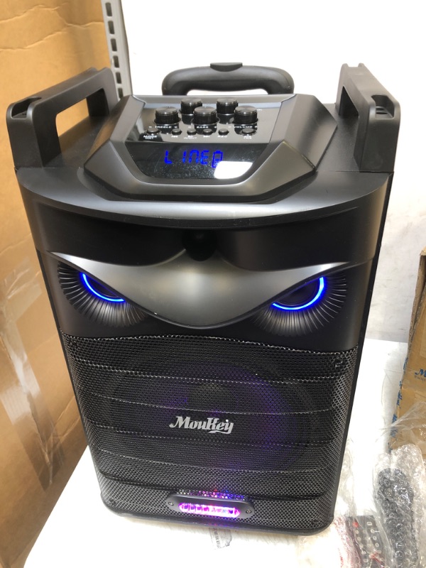 Photo 2 of Moukey Karaoke Machine, Big Subwoofer PA System, Powerful Sound, Portable Bluetooth Speaker with Wireless Microphone, Party Lights & Echo/Treble/Bass Adjustment, Support TWS/REC/AUX/MP3/USB/TF/FM 10" Subwoofer