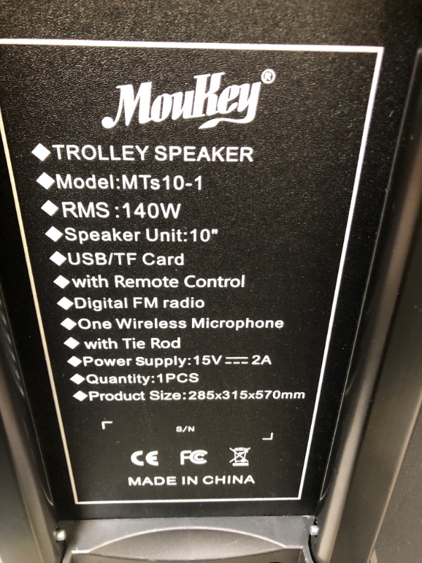 Photo 4 of Moukey Karaoke Machine, Big Subwoofer PA System, Powerful Sound, Portable Bluetooth Speaker with Wireless Microphone, Party Lights & Echo/Treble/Bass Adjustment, Support TWS/REC/AUX/MP3/USB/TF/FM 10" Subwoofer