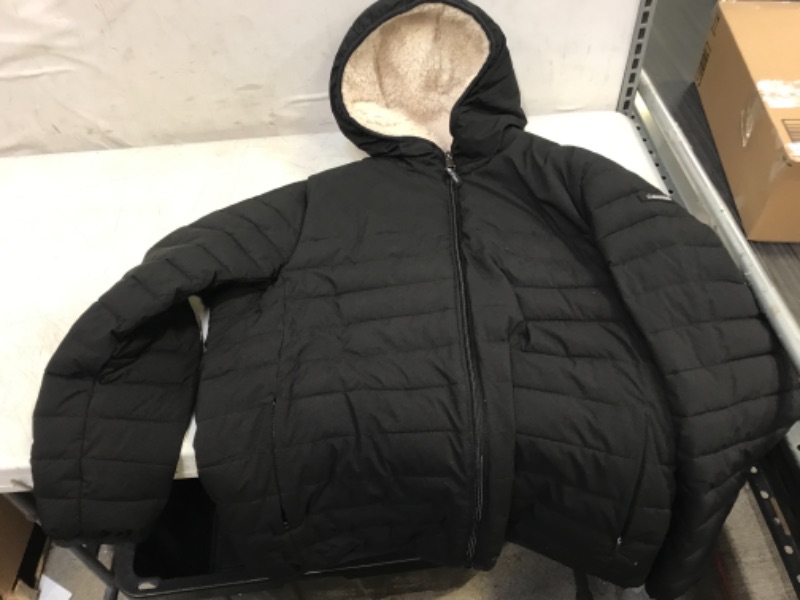 Photo 2 of Calvin Klein Men's Hooded Down Jacket Quilted Coat Sherpa Lined SIZE Large Black