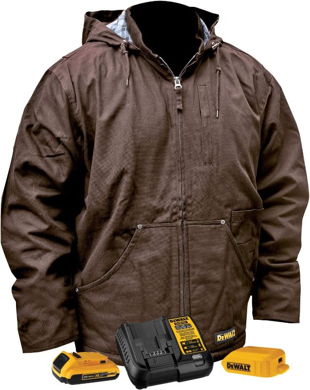 Photo 1 of DEWALT DCHJ076A Heated Heavy Duty Work Coat Kit with 2.0Ah Battery and Charger Tobacco, SIZE Large
