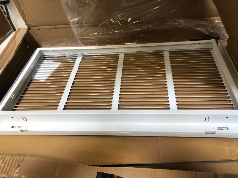 Photo 2 of 24" X 12" Steel Return Air Filter Grille for 1" Filter - Easy Plastic Tabs for Removable Face/Door - HVAC DUCT COVER - Flat Stamped Face - White [Outer Dimensions: 25.75 X 13.75]
