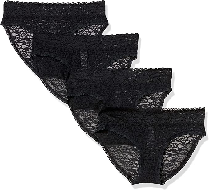 Photo 1 of Amazon Essentials Women's Lace Stretch Bikini Brief Underwear, Pack of 4, SIZE SMALL 