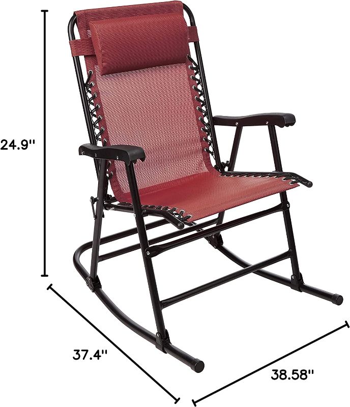 Photo 1 of Amazon Basics Outdoor Textilene Zero Gravity Folding Lounge Rocker with Pillow, Red
