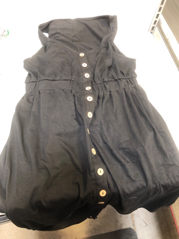 Photo 2 of Acelitt Womens Casual Sleeveless Button Down Elastic Waist Swing Dresses, SIZE Small D-black