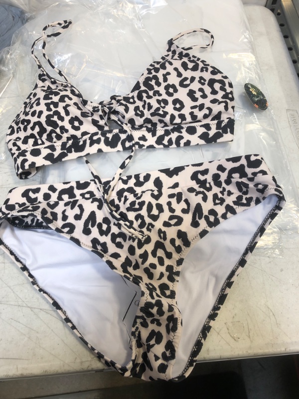 Photo 1 of BMJL Women's Cheetah Bikini Set High Cut Adjustable Tie Bathing Suit Cutout Two Piece Swimsuit Swimwear SIZE Medium Leopard Print 01
