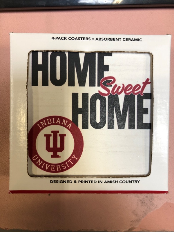 Photo 1 of 4-PACK COASTERS absorbent ceramic "Home Sweet Home" Indiana University Designed & Printed in Amish Country