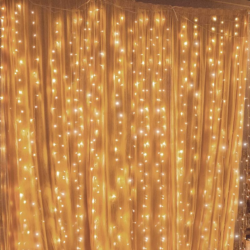 Photo 1 of 300 LED Christmas Curtain String Lights for Wedding Party Home Garden Bedroom Outdoor Indoor Wall Decorations COLOR: WARM WHITE